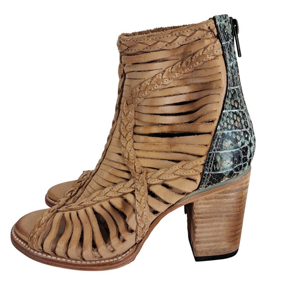 Freebird by Steven Bella Leather Peep Toe Sandals Boots Size 8 Gladiator Reptile - Picture 9 of 16